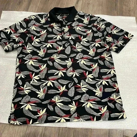 [XL]Greg Norman Feather Leaves  Pattern S/S POLO SHIRT - Picture 1 of 5